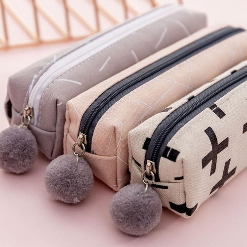 Plush ball cute canvas pencil case girl