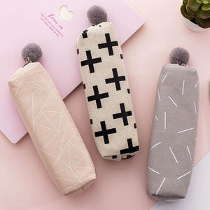 Plush ball cute canvas pencil case girl