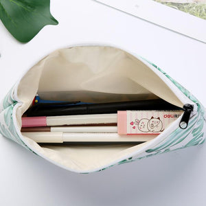 Green leaf student leather pencil case