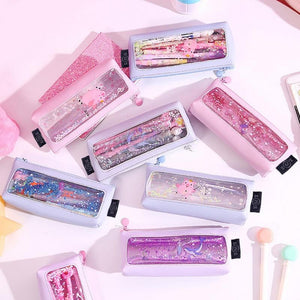 Pink transparent cartoon waterproof pencil case