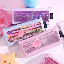 Load image into Gallery viewer, Pink transparent cartoon waterproof pencil case