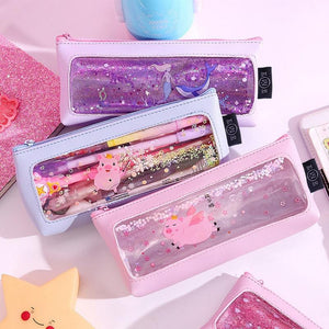 Pink transparent cartoon waterproof pencil case