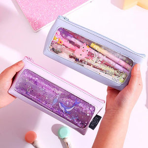 Pink transparent cartoon waterproof pencil case