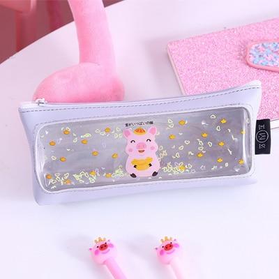 Pink transparent cartoon waterproof pencil case